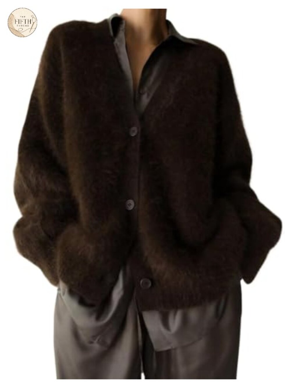 Fuzzy Mohair Cardigan V-Neck Button Down Oversized Sweater